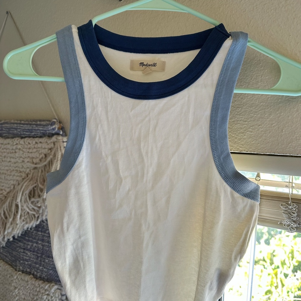 Madewell Blue and White Ribbed Tank